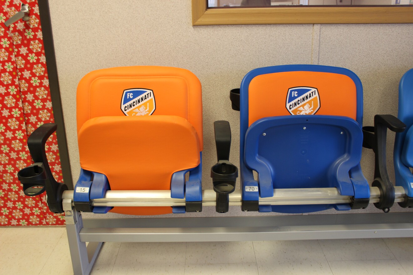 Sample seats in the Turner Construction trailer.